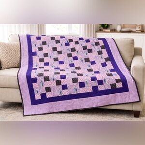 Handmade Snowboarding Girl Charming Purple Patchwork Quilt Twin Blanket